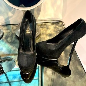 YSL Tribtoo Black Suede Heels 38 1/2